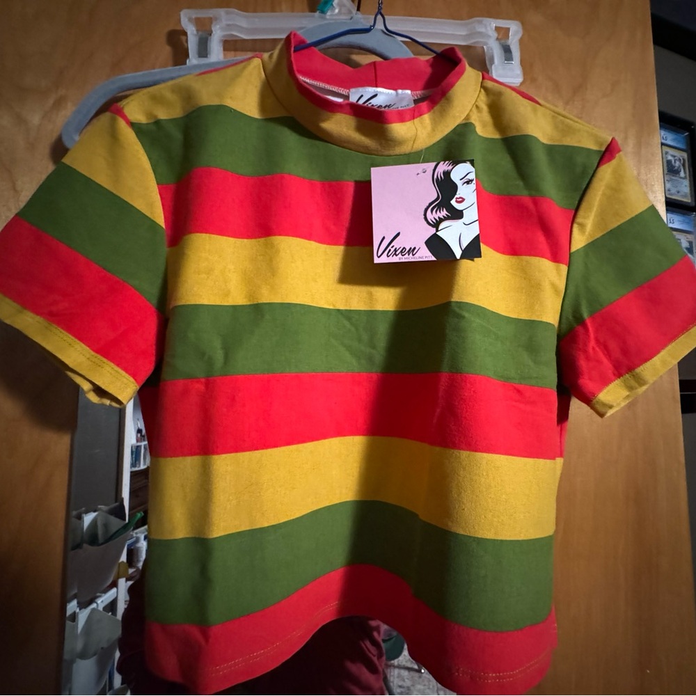 Vixen by Micheline Pitt Bold Striped Bad Girl Crop Top - Red, Green, Yellow
